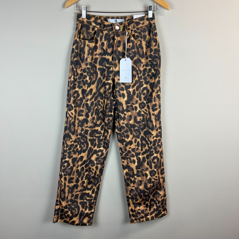 Flying Angel Wide Leg High Waist Pants Womens 1 / 25 Brown Leopard Print New NWT